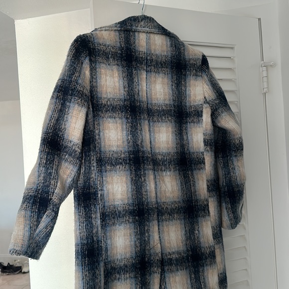 Blue checkered Fleece overcoat with pockets - Picture 5 of 7
